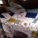 Completed Blue Green Rectangles Quilt on Back Berth